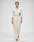 Off Duty Shirt in ivory linen — sequin embroidery on pocket — House of NSJ