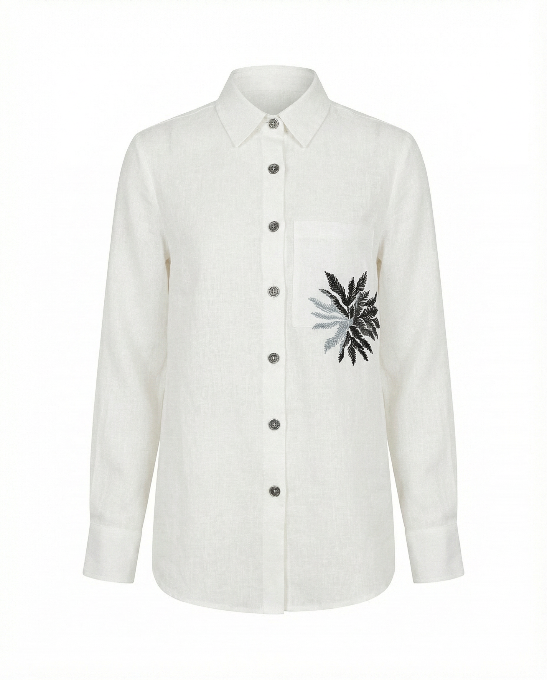 Off Duty Shirt — botanical sequin embroidery detail — House of NSJ