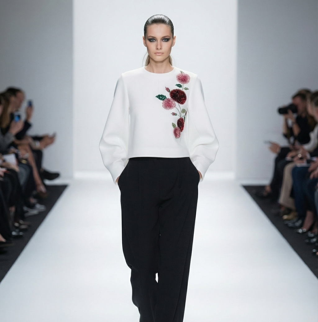Eden Top — blush and berry embroidered floral motifs — House of NSJ