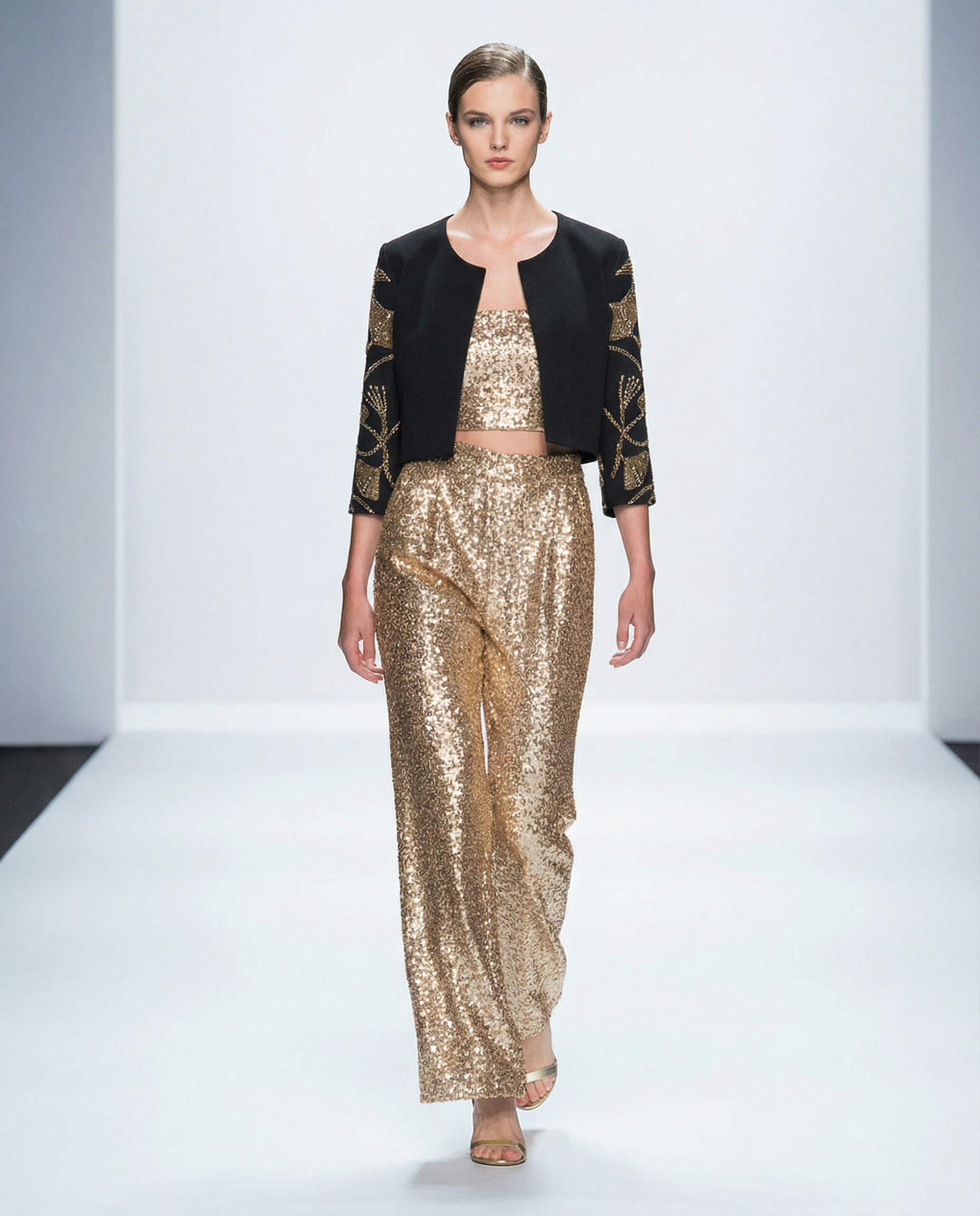 Kaia Jacket in black — antique gold hand embroidery on sleeves — House of NSJ