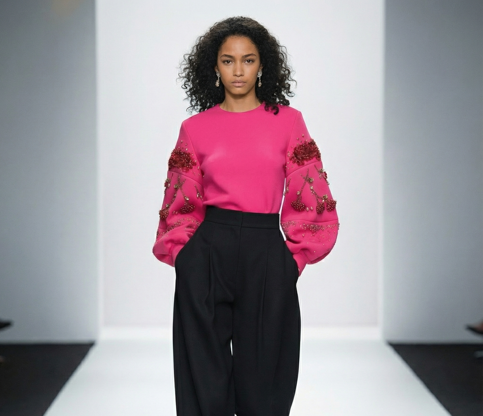 Dainty Bloom Top in pink — front detail view — House of NSJ