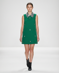 Siren Midi Dress in emerald green — hand-embroidered crystal collar — House of NSJ