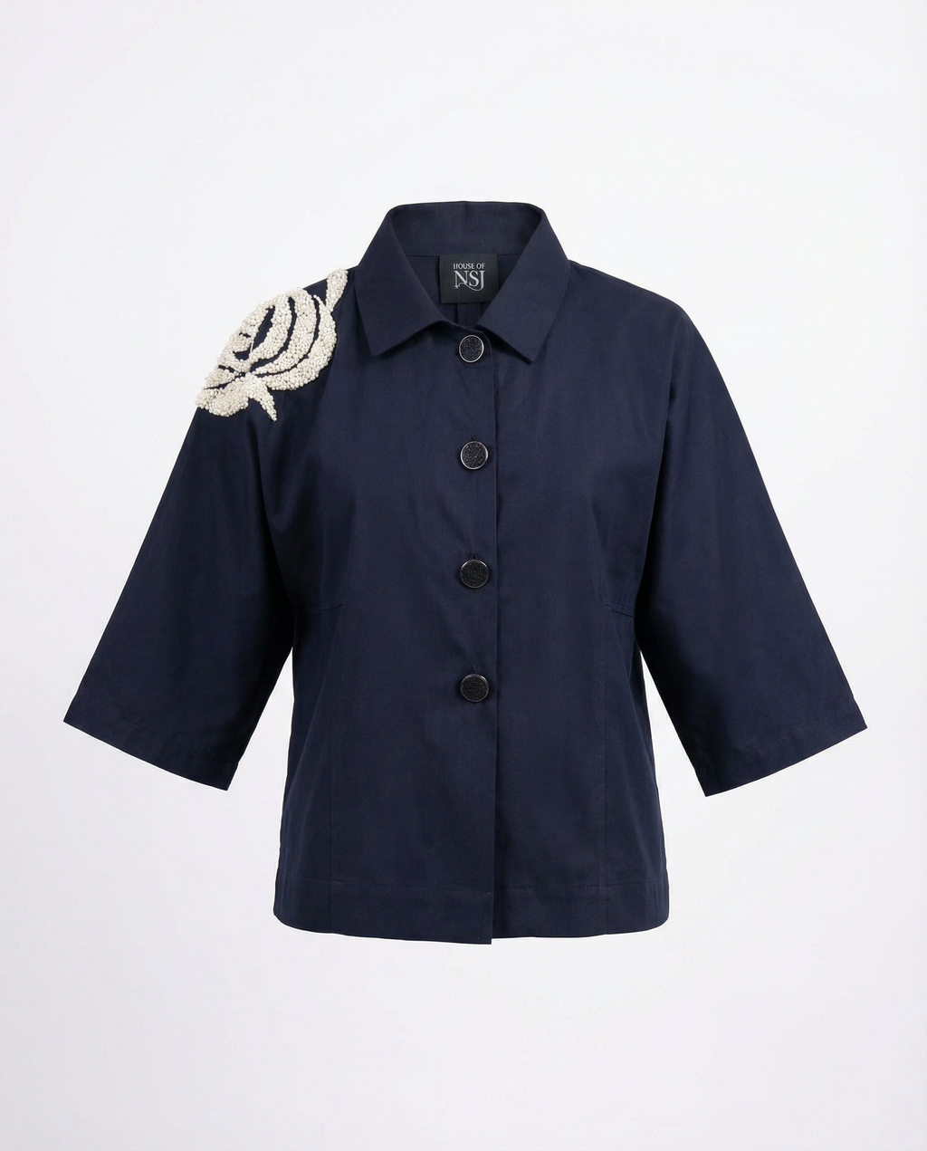 Pearl Touch Shirt — artisanal cotton shirt with bead embroidery — House of NSJ