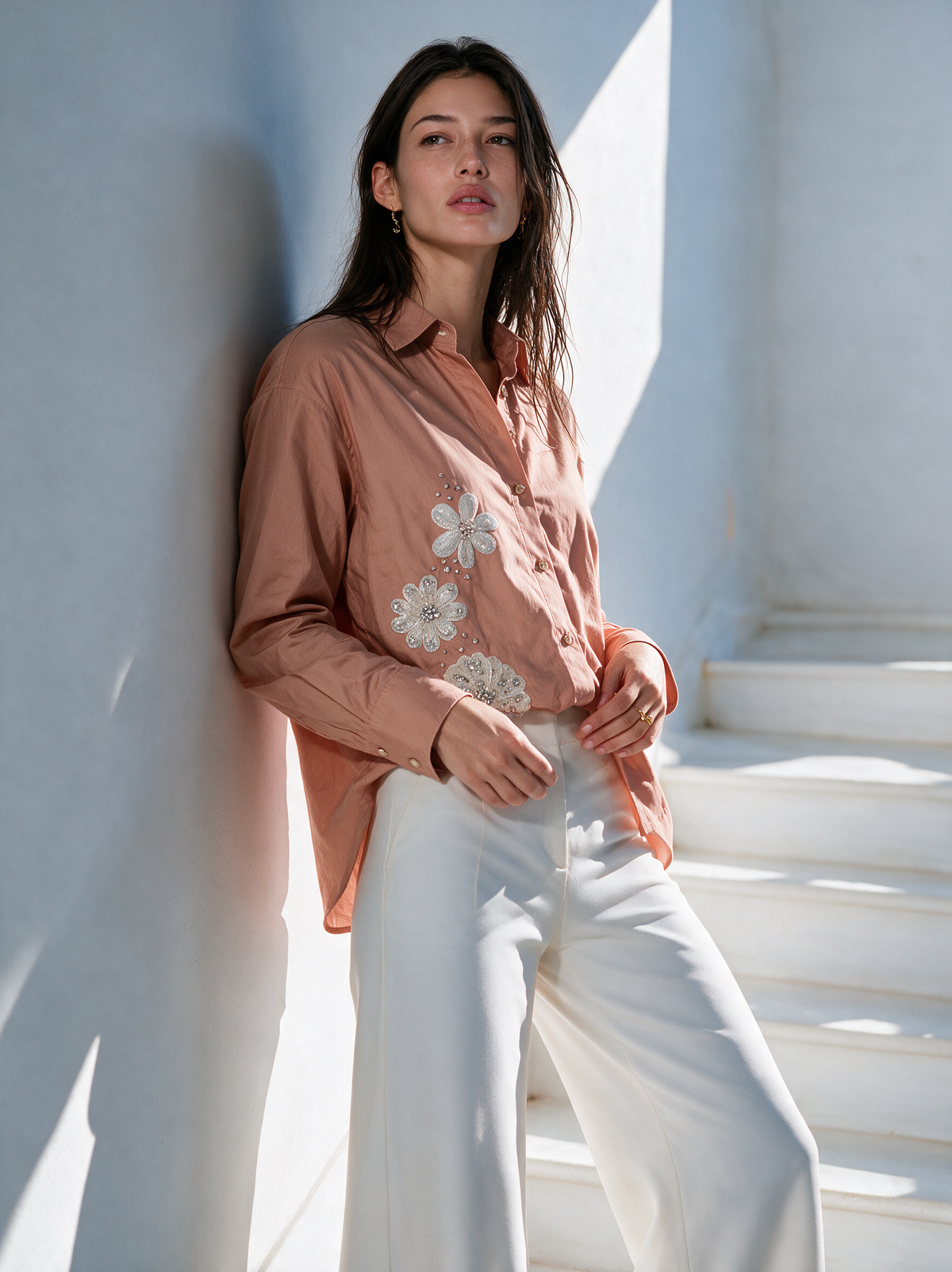 Blush Bloom Shirt Nude styling view — House of NSJ
