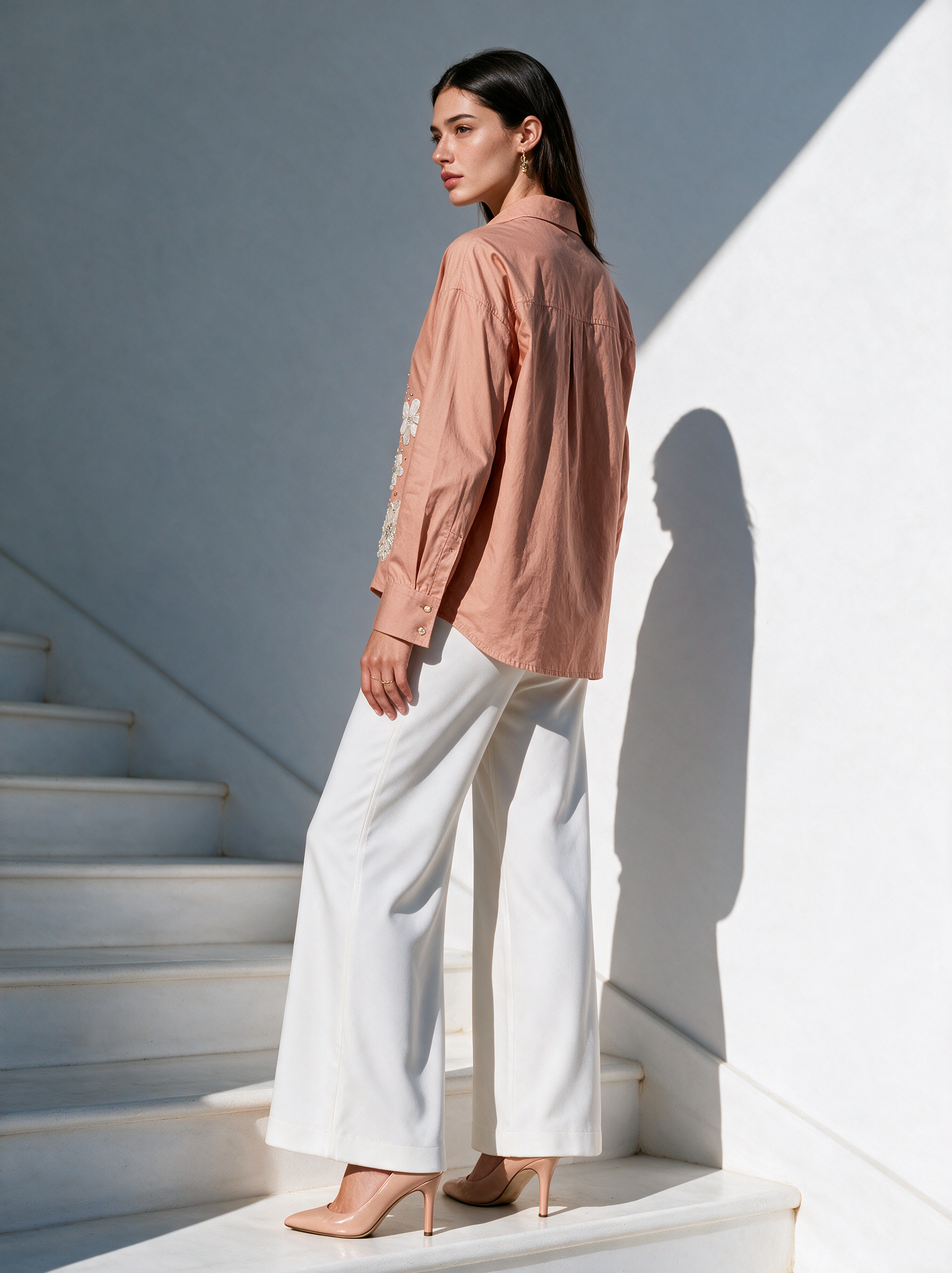 Blush Bloom Shirt Nude detail view — House of NSJ