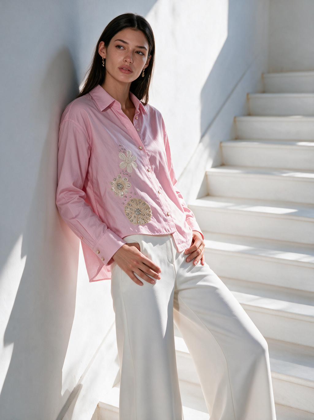 Blush Bloom Shirt Pink detail view — House of NSJ