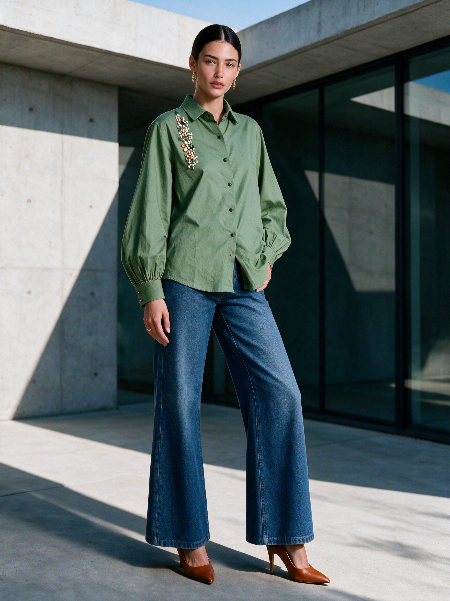 Aura Shirt Green — Mood Shot — House of NSJ