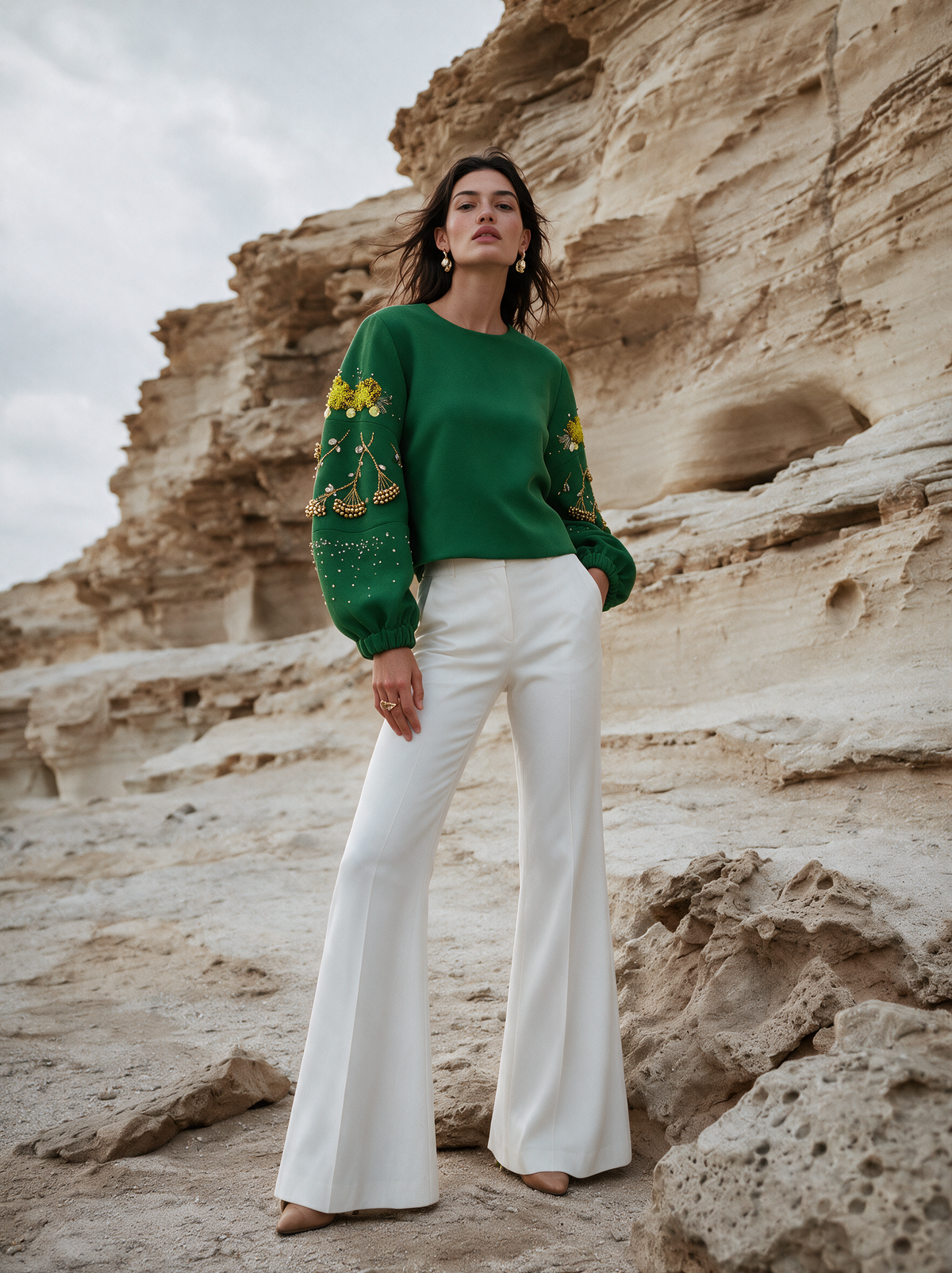 Dainty Bloom Top green front view — House of NSJ