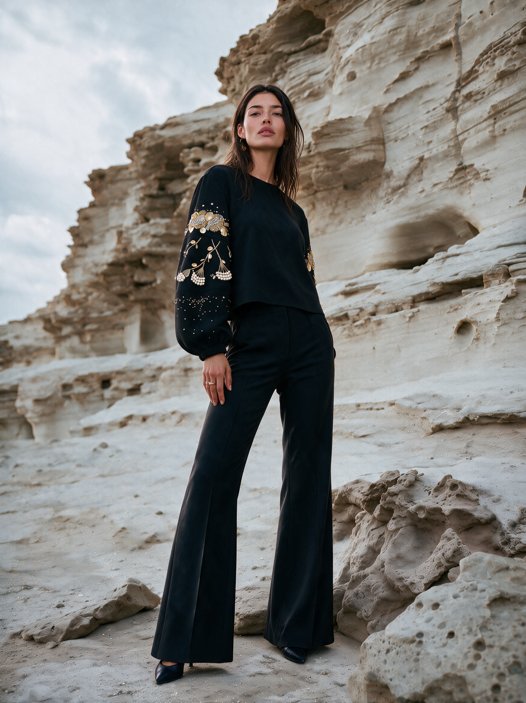Dainty Bloom Top black detail view — House of NSJ
