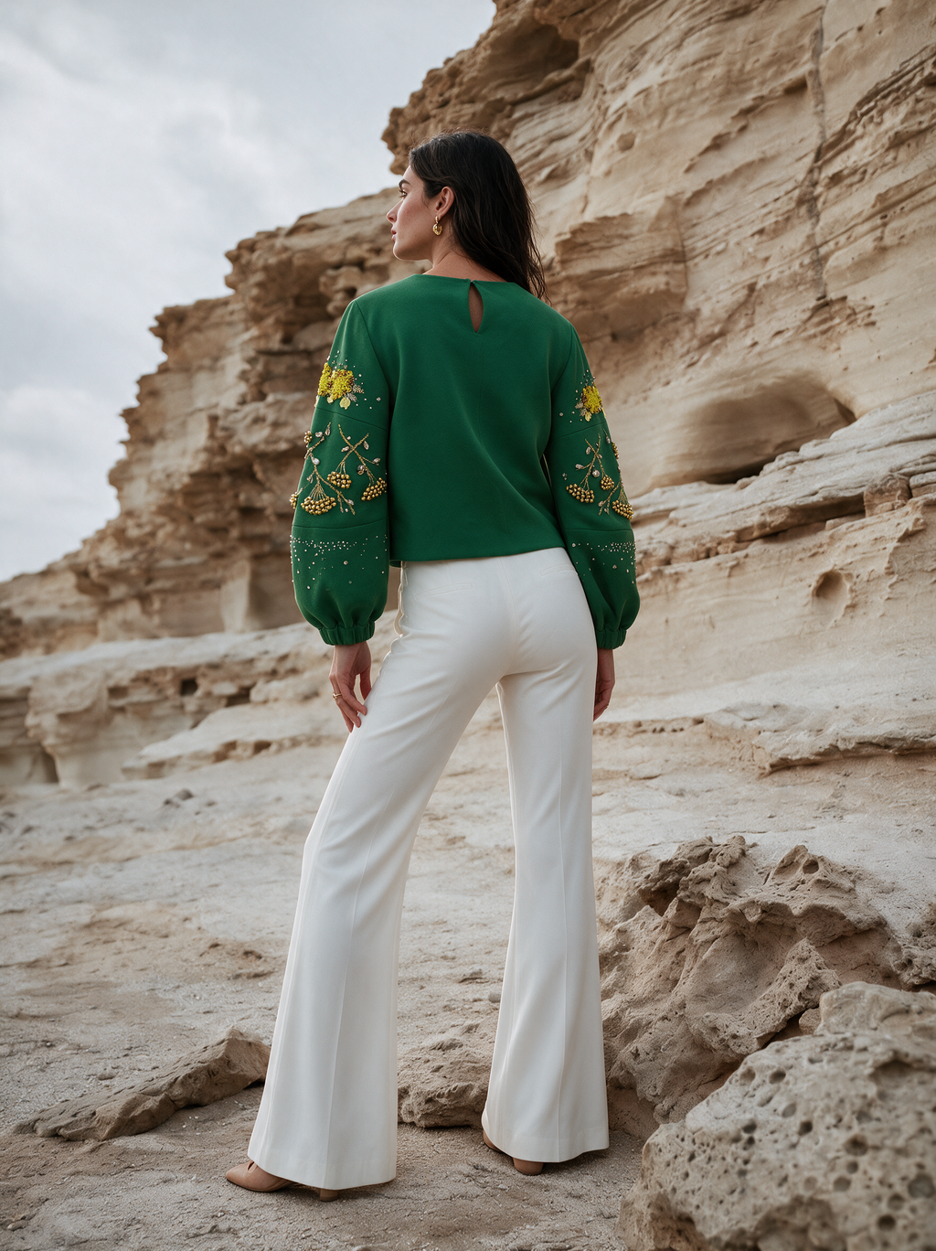 Dainty Bloom Top green back view — House of NSJ
