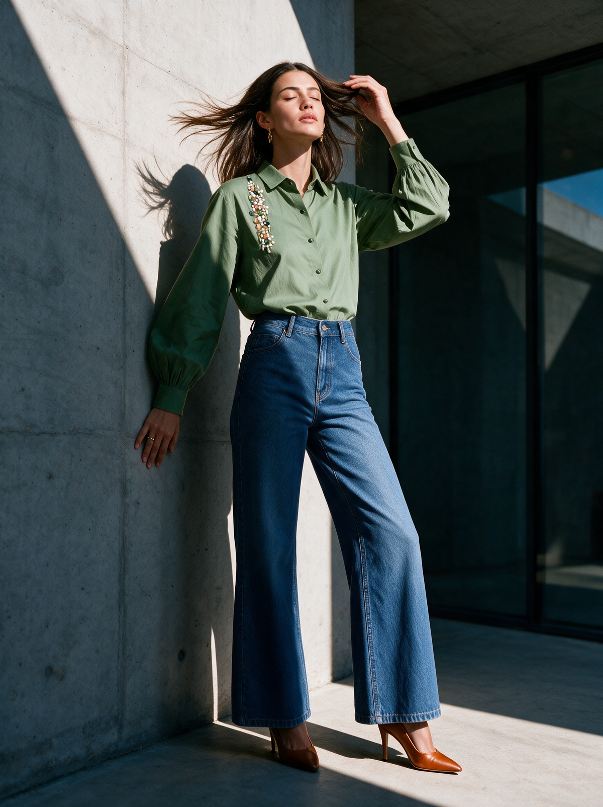 Aura Shirt Green — Detail View — House of NSJ