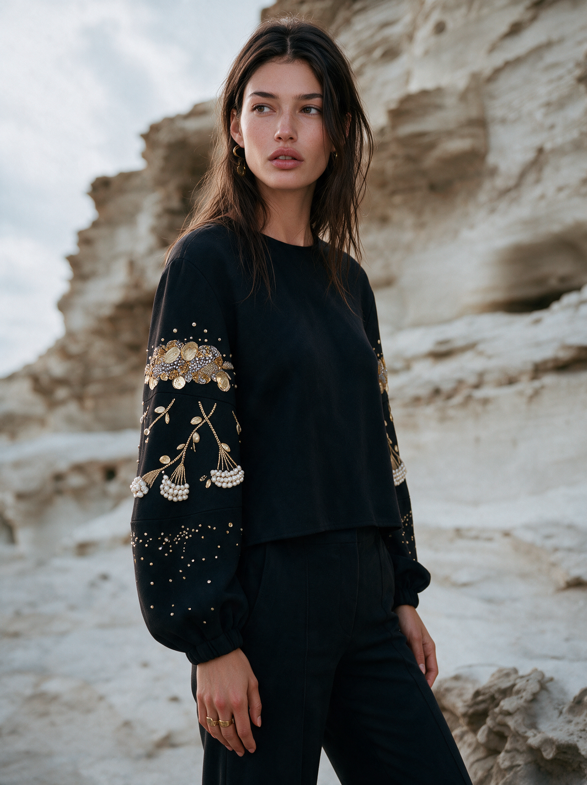 Dainty Bloom Top black styled view — House of NSJ