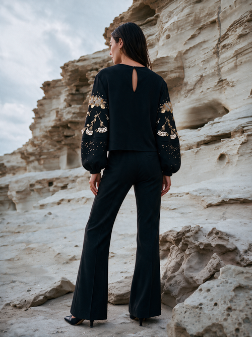 Dainty Bloom Top black back view — House of NSJ