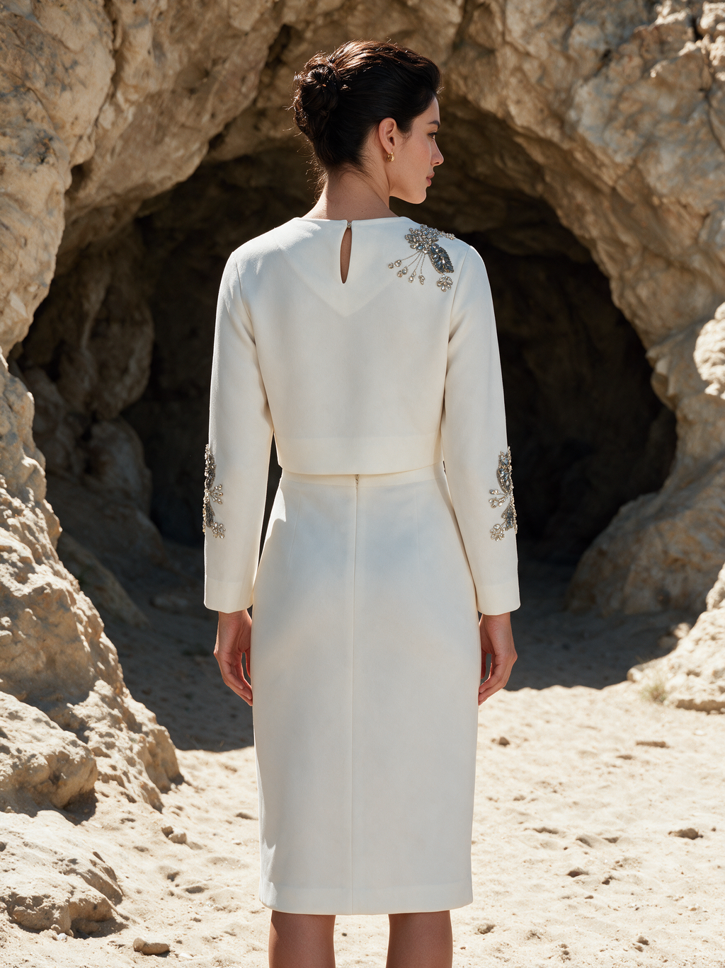 House of NSJ Ivory Petal Top and Skirt back view