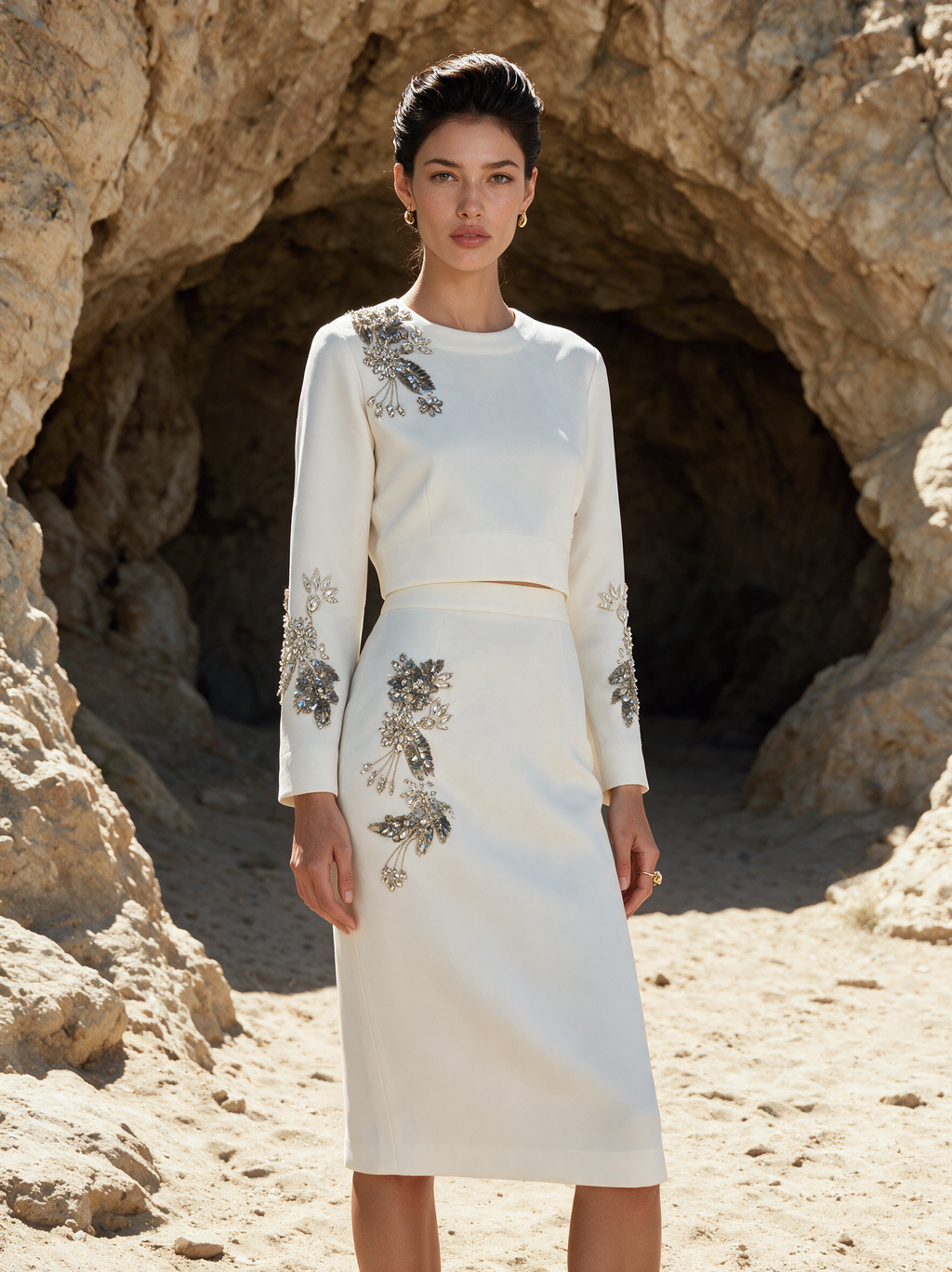 House of NSJ Ivory Petal Top and Skirt front view