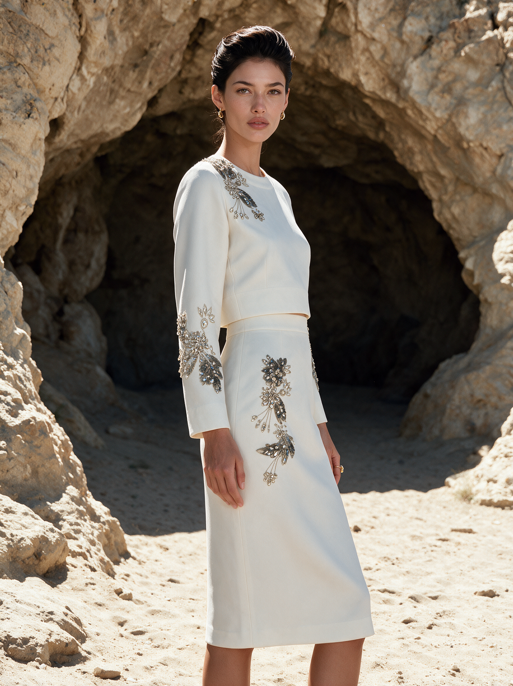 House of NSJ Ivory Petal Top and Skirt styled view
