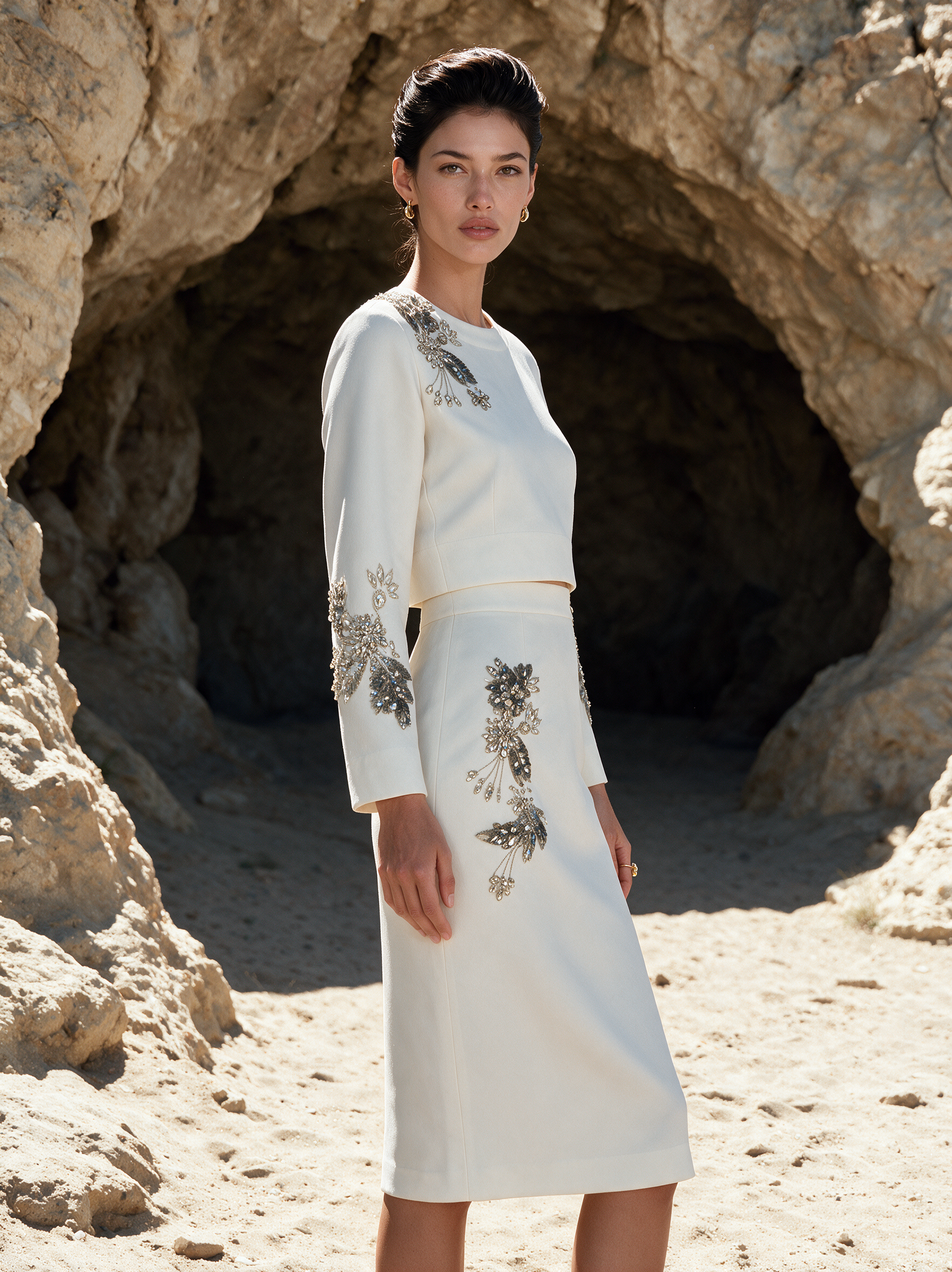 House of NSJ Ivory Petal Top and Skirt styled view
