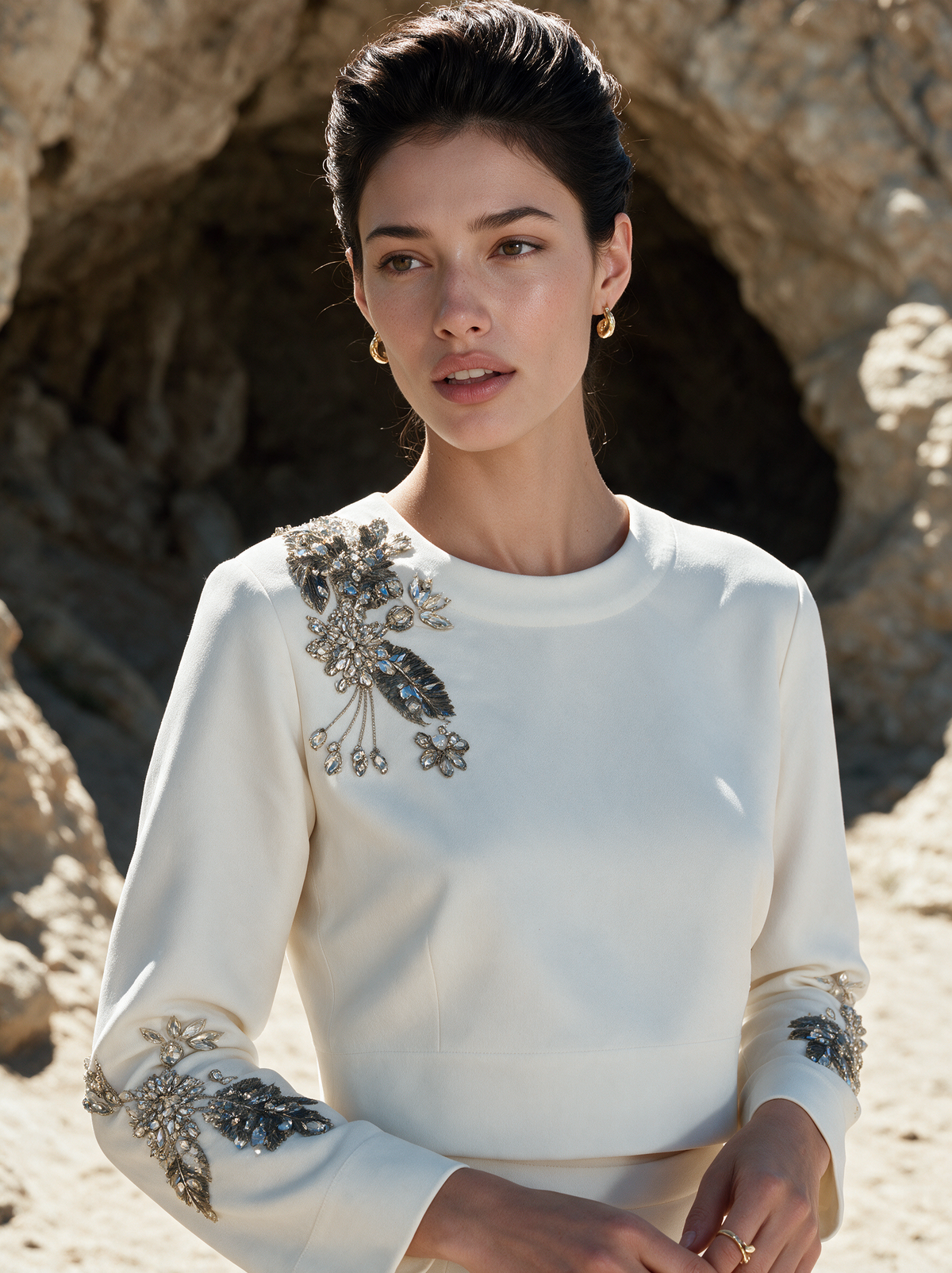 House of NSJ Ivory Petal Top detail view